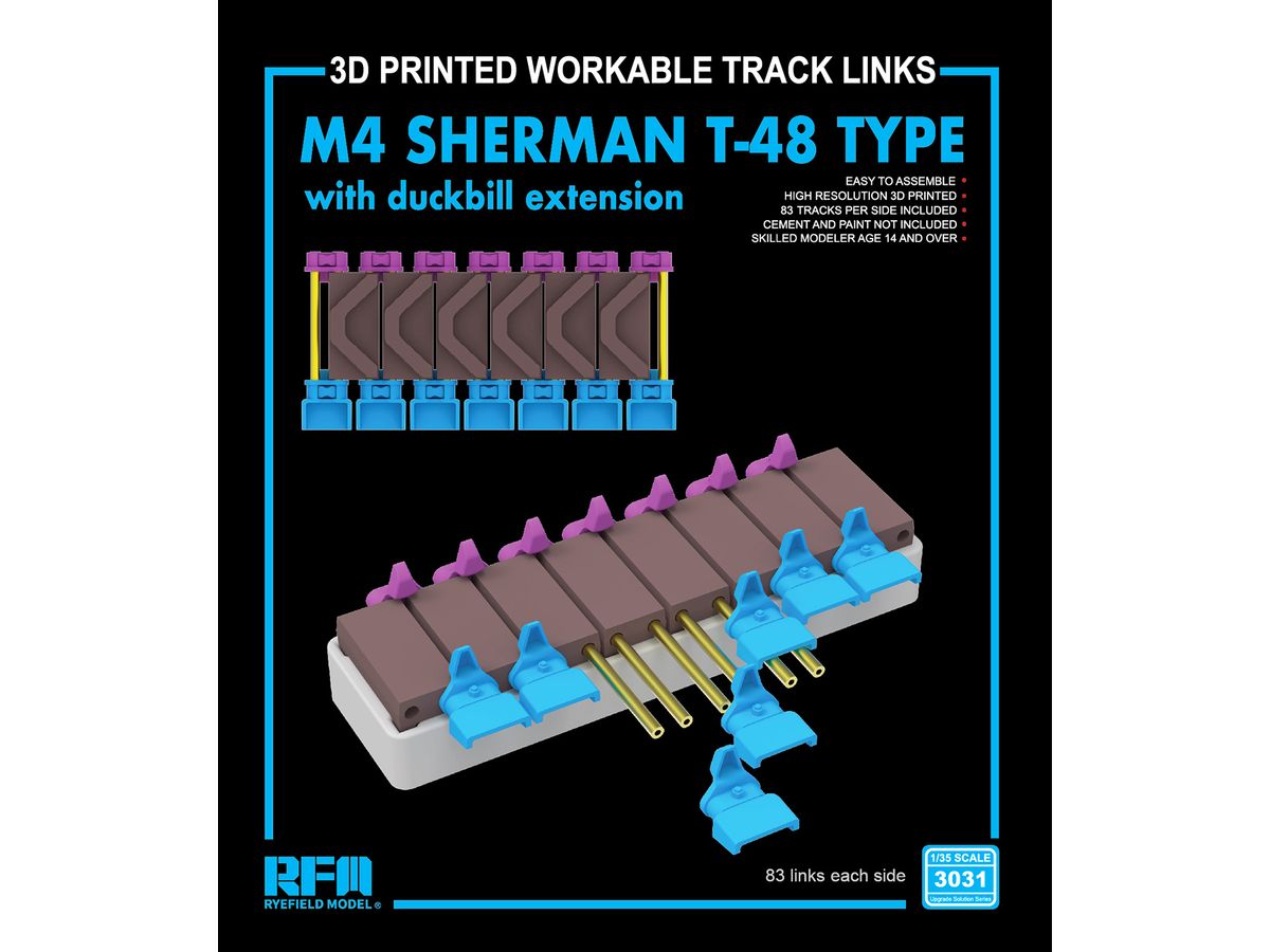 M4 SHERMAN T-48 type workable tracks with duckbill extension (3D PRINTED)